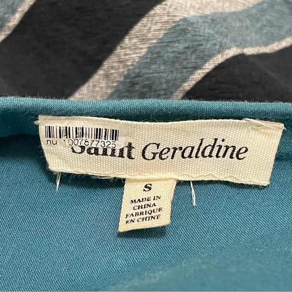 Saint Geraldine Polly Jean Midi Dress Stripes Pockets Flounce Hem Aqua Blue Sz S - Picture 8 of 9